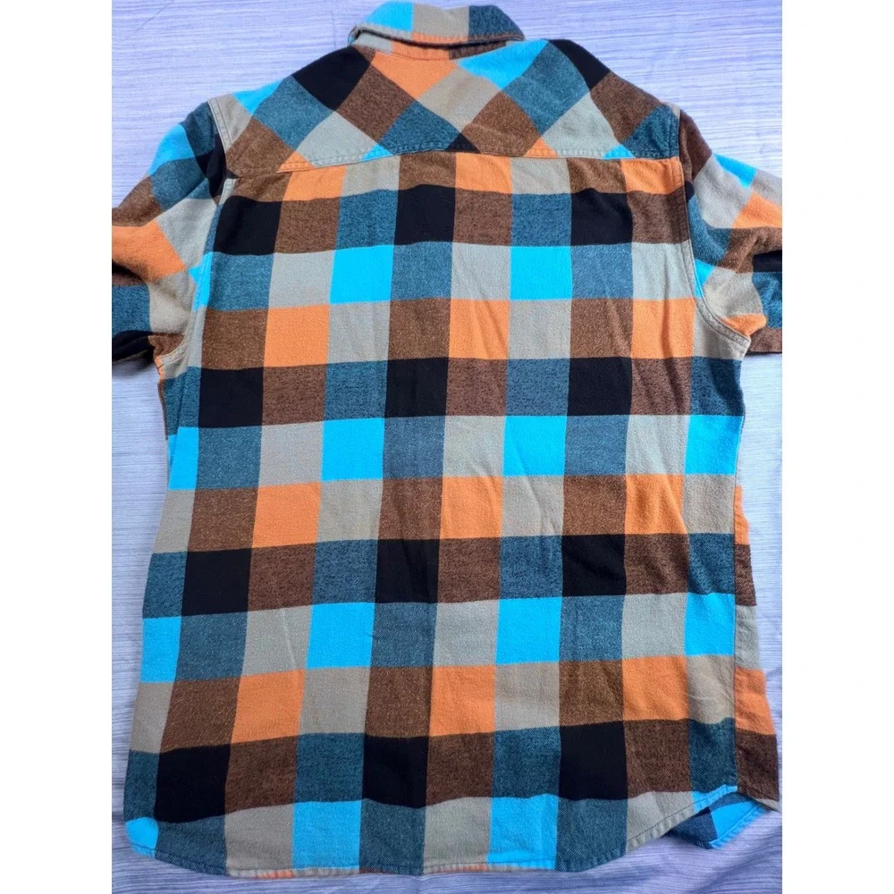 Vans Mens Large Flannel Shirt Blue Orange Plaid Button Down Long Sleeve CA23359 - Picture 5 of 6